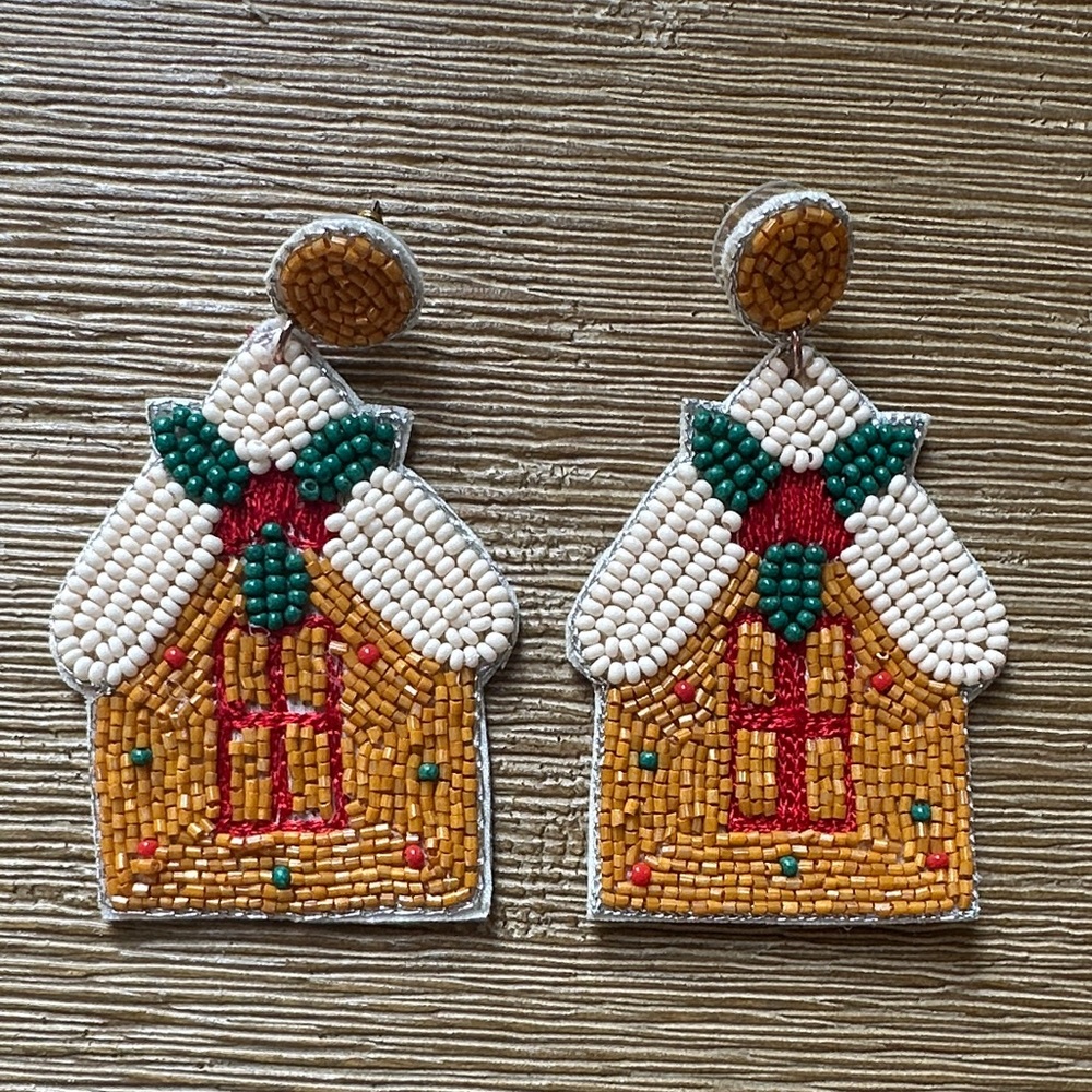 Beaded Gingerbread House Earrings
